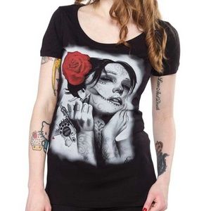 NWT Tattoo Art Day of the Dead Women's Black Tee S-M-L-XL-XXL
